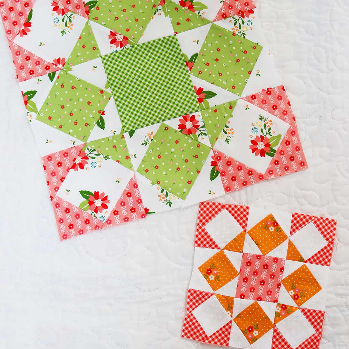 Star quilt blocks in bright fabrics from Strawberry Lemonade by Sherri & Chelsi for Moda Fabrics