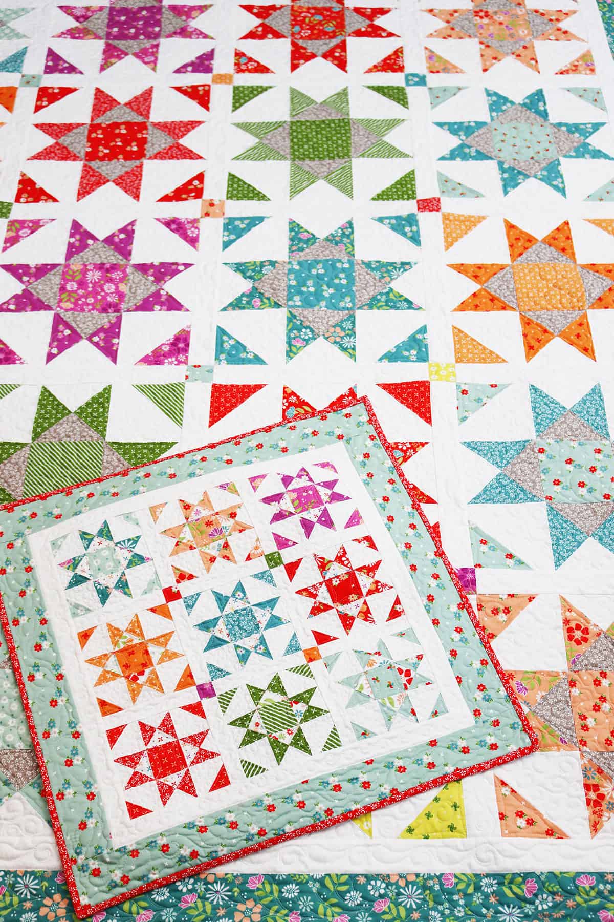 Shine Remix and Shine Remix Mini Quilt in Laguna Sunrise fabrics by Sherri & Chelsi for Moda Fabrics.