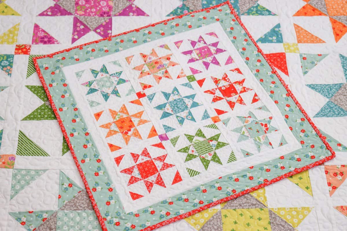 Shine Remix and Shine Remix Mini Quilt in Laguna Sunrise fabrics by Sherri & Chelsi for Moda Fabrics.