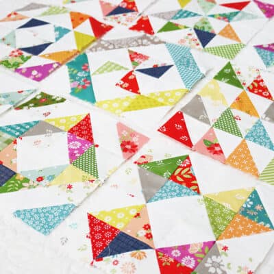 Scrappy Half Square Triangle Quilt Blocks by Sherri from A Quilting Life