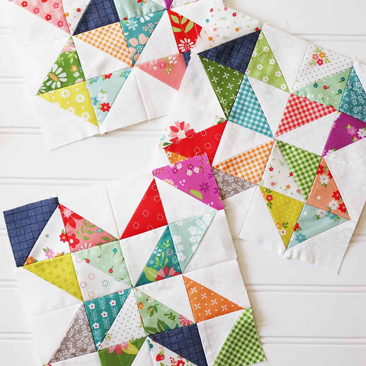 Scrappy half-square triangle blocks by Sherri from A Quilting Life