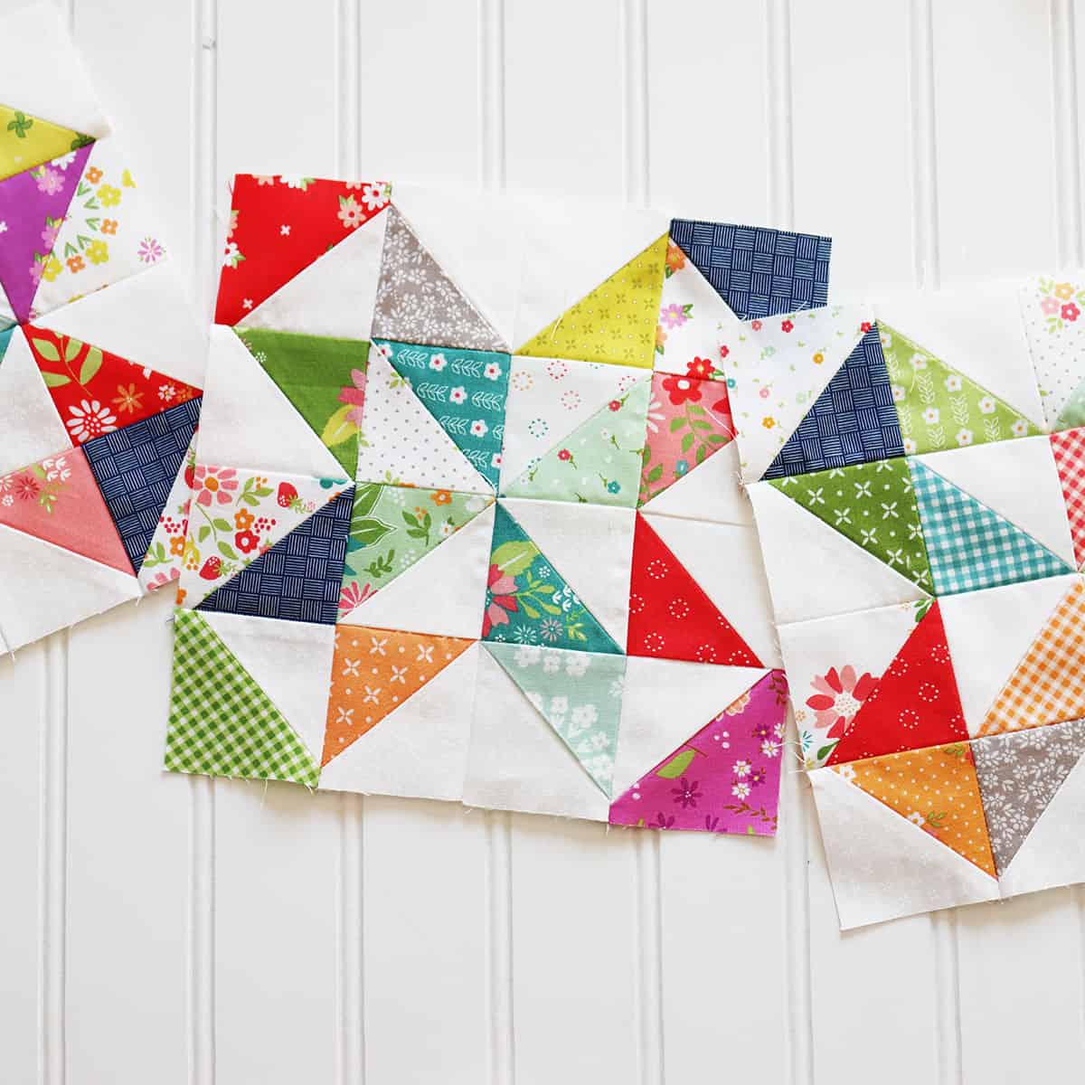 Scrappy half-square triangle blocks by Sherri from A Quilting Life