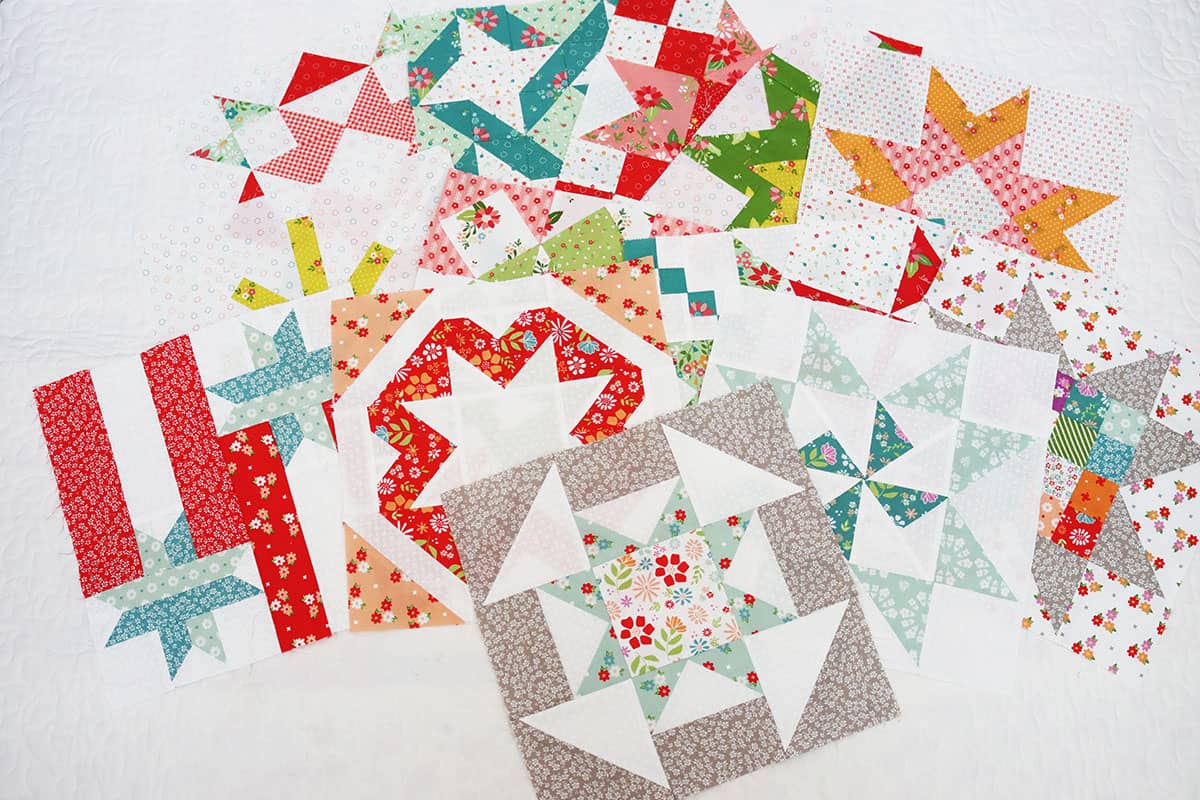 Patchwork Quilt Blocks in bright colors by Sherri from A Quilting Life