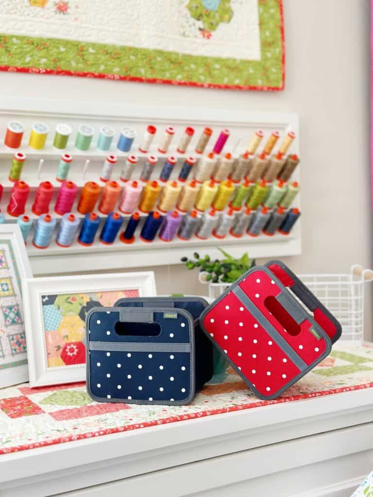 Quilt, thread and polka dot bins 