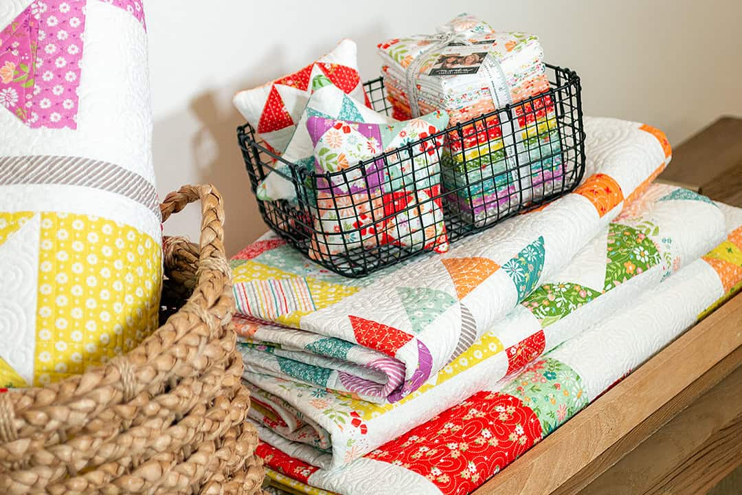 Quilts and Mini Pillows from the Family Favorites book by Sherri & Chelsi in Laguna Sunrise fabrics