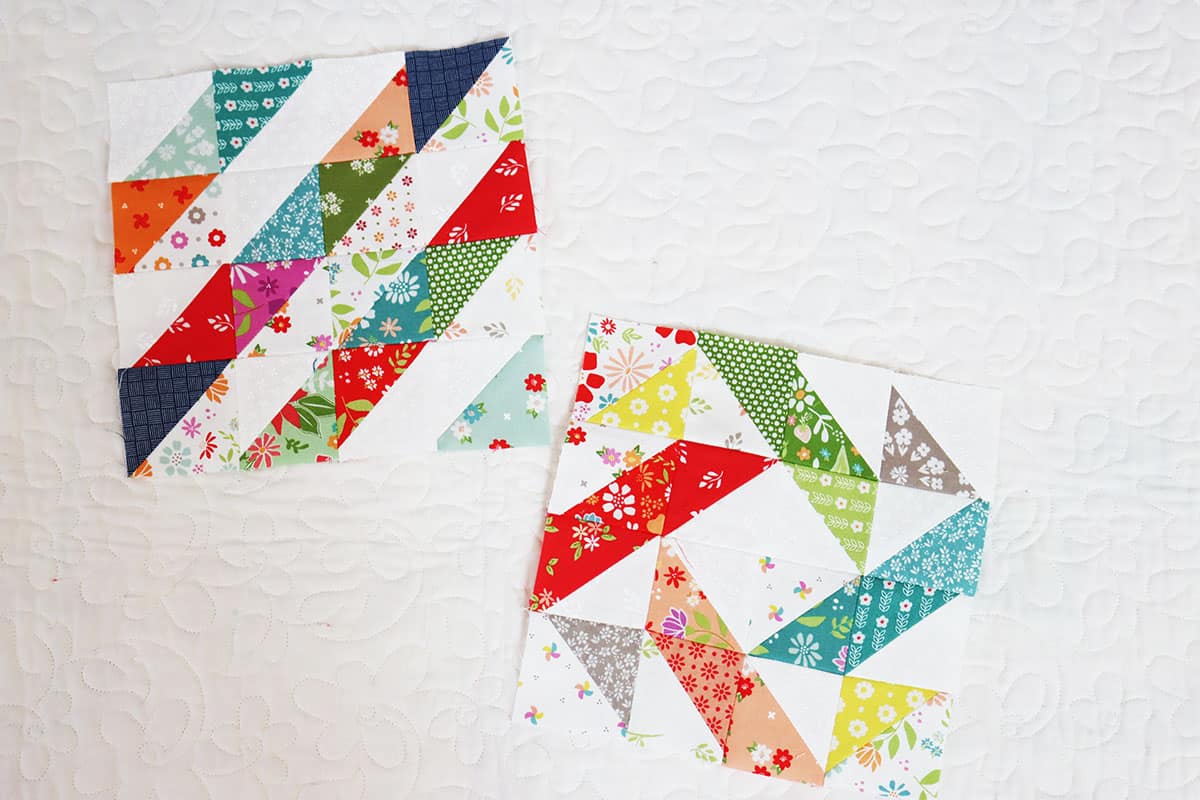 Scrappy Half Square Triangle quilt blocks from Sherri at A Quilting Life