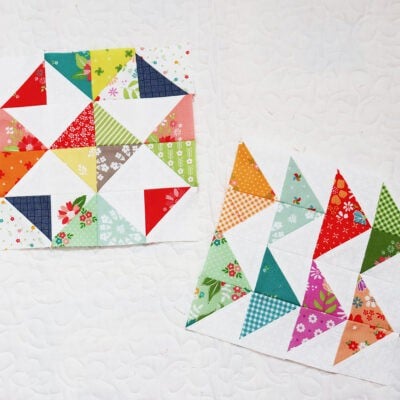 Scrappy half square triangle blocks by Sherri McConnell of A Quilting Life in fabrics by Sherri & Chelsi for Moda