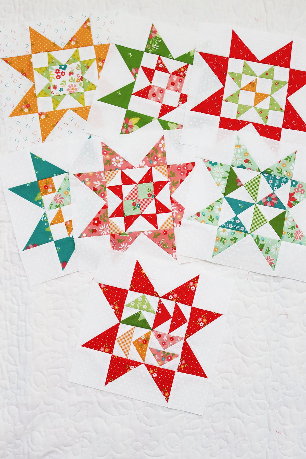 A Quilting Life Block of the Month July 2024 in Strawberry Lemonade fabrics by Sherri & Chelsi for Moda Fabrics