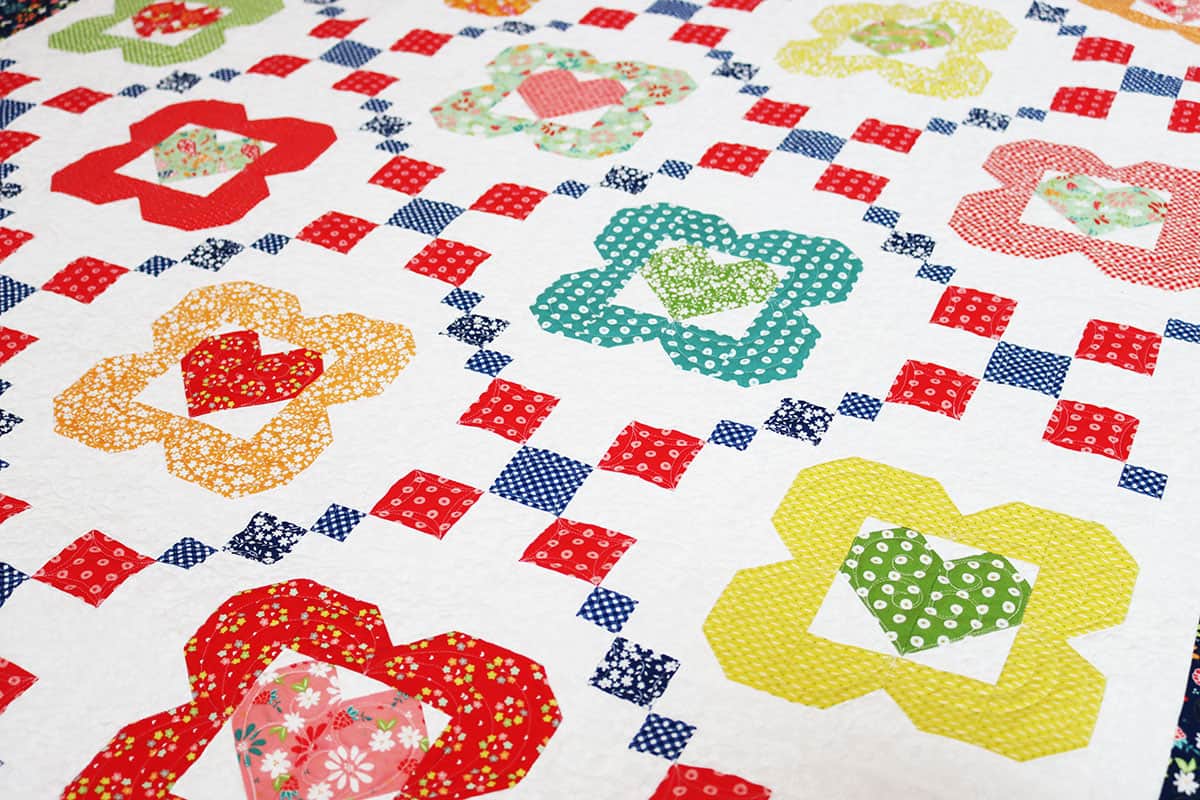 I Heart Flowers quilt by Sherri of A Quilting Life in Raspberry Summer fabrics