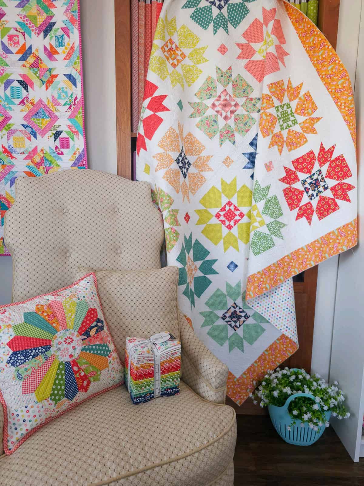 Star quilt in Raspberry Summer Fabrics by Sherri & Chelsi for Moda Fabrics