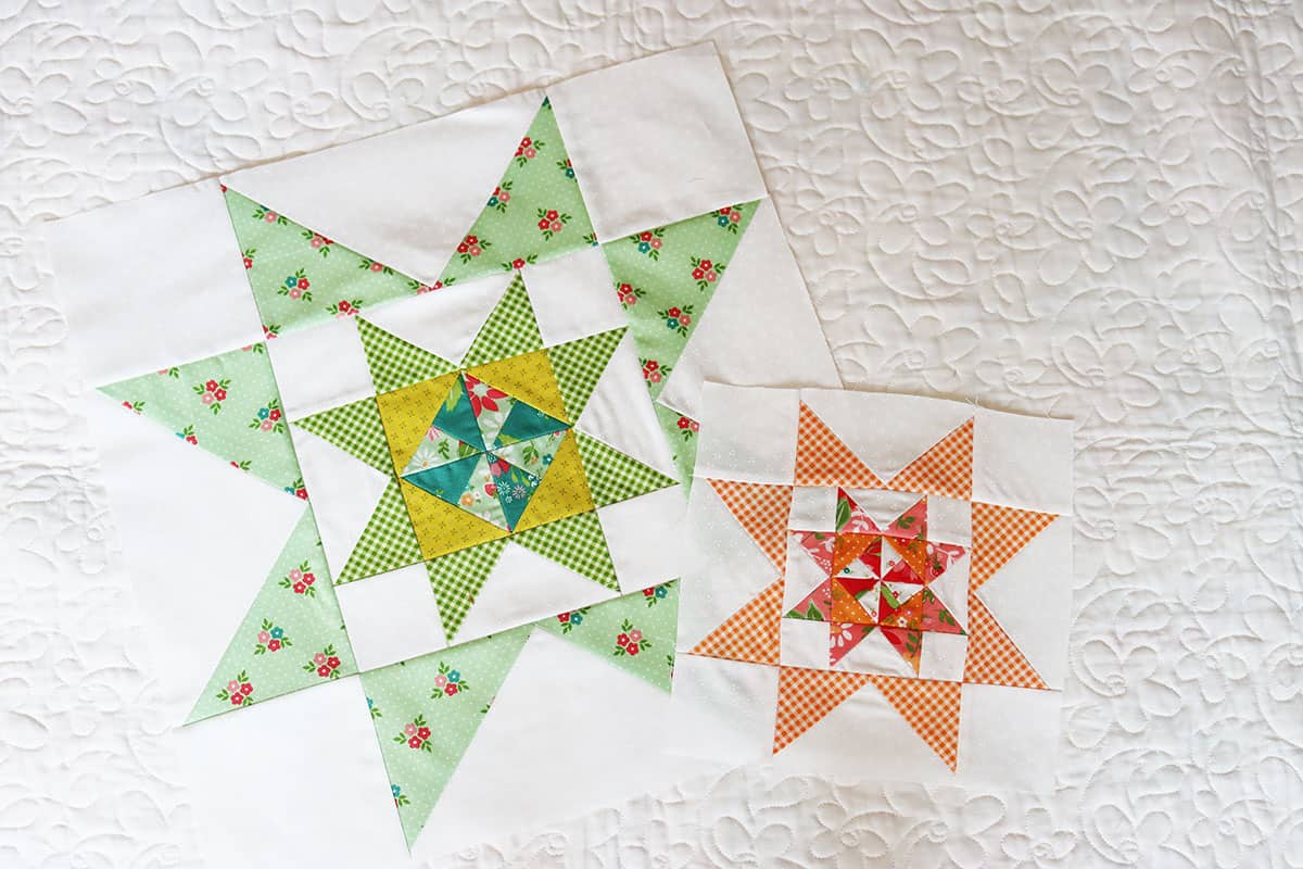 A Quilting Life Block of the Month September blocks in Strawberry Lemonade fabrics by Sherri & Chelsi for Moda fabrics.