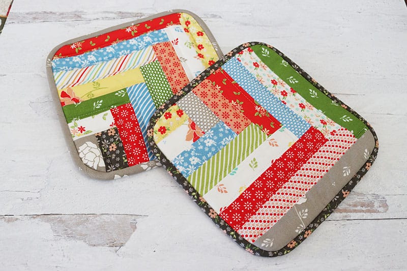 Log Cabin Potholders by Sherri of A Quilting Life 