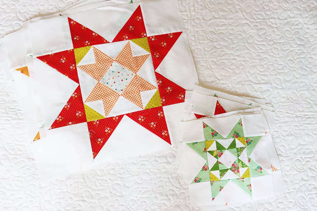 A Quilting Life Block of the Month October 2024 in Strawberry Lemonade fabrics by Sherri & Chelsi for Moda Fabrics