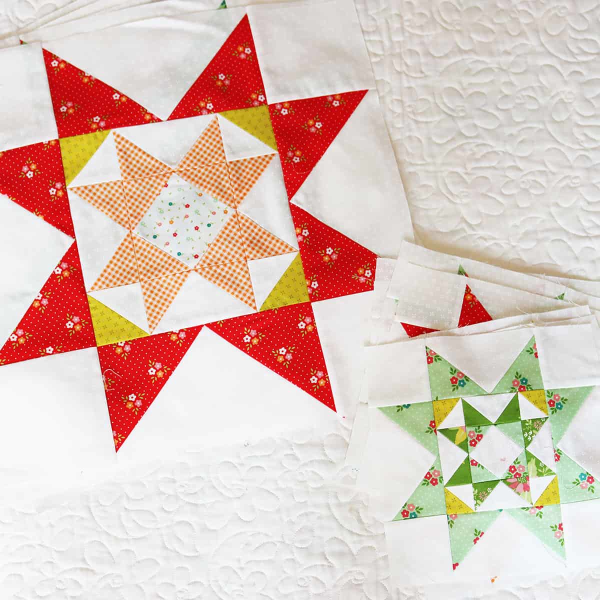A Quilting Life Block of the Month October 2024 in Strawberry Lemonade fabrics by Sherri & Chelsi for Moda Fabrics