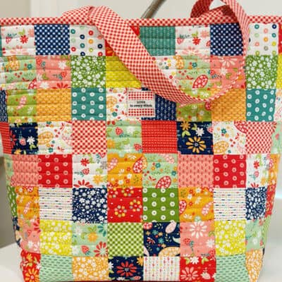 Quilter's Big Tote in Raspberry Summer Fabrics by Sherri from A Quilting Life
