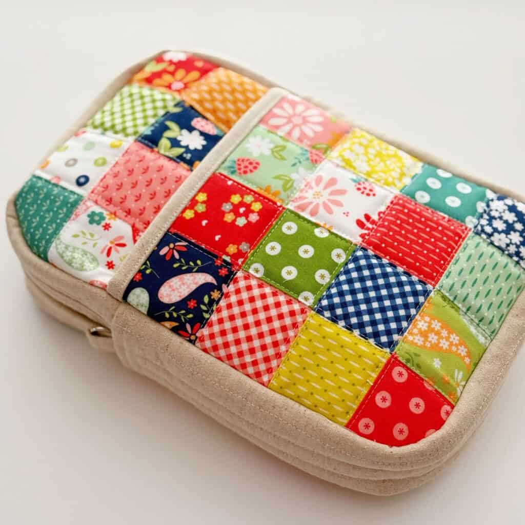 Sun Patch Crossbody bag in Raspberry Summer fabrics by Sherri & Chelsi for Moda