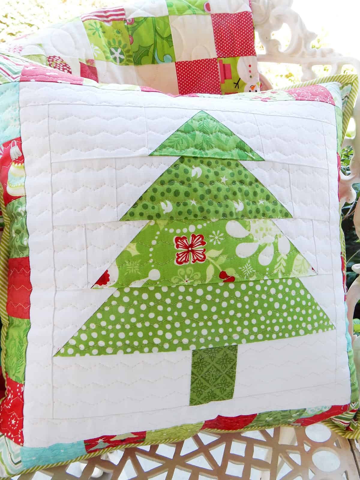 Christmas Tree Pillow and tutorial by Sherri from A Quilting Life