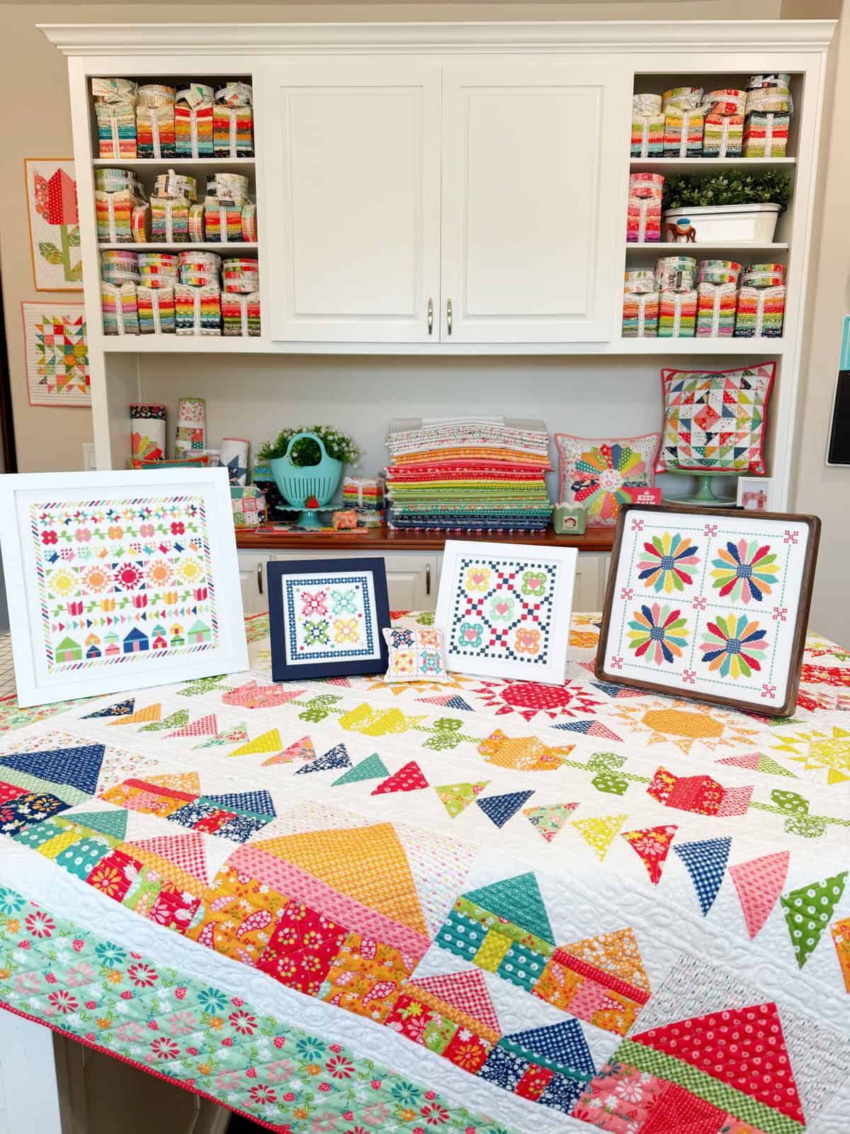 Raspberry Summer Fabric Collection coordinating cross stitch projects