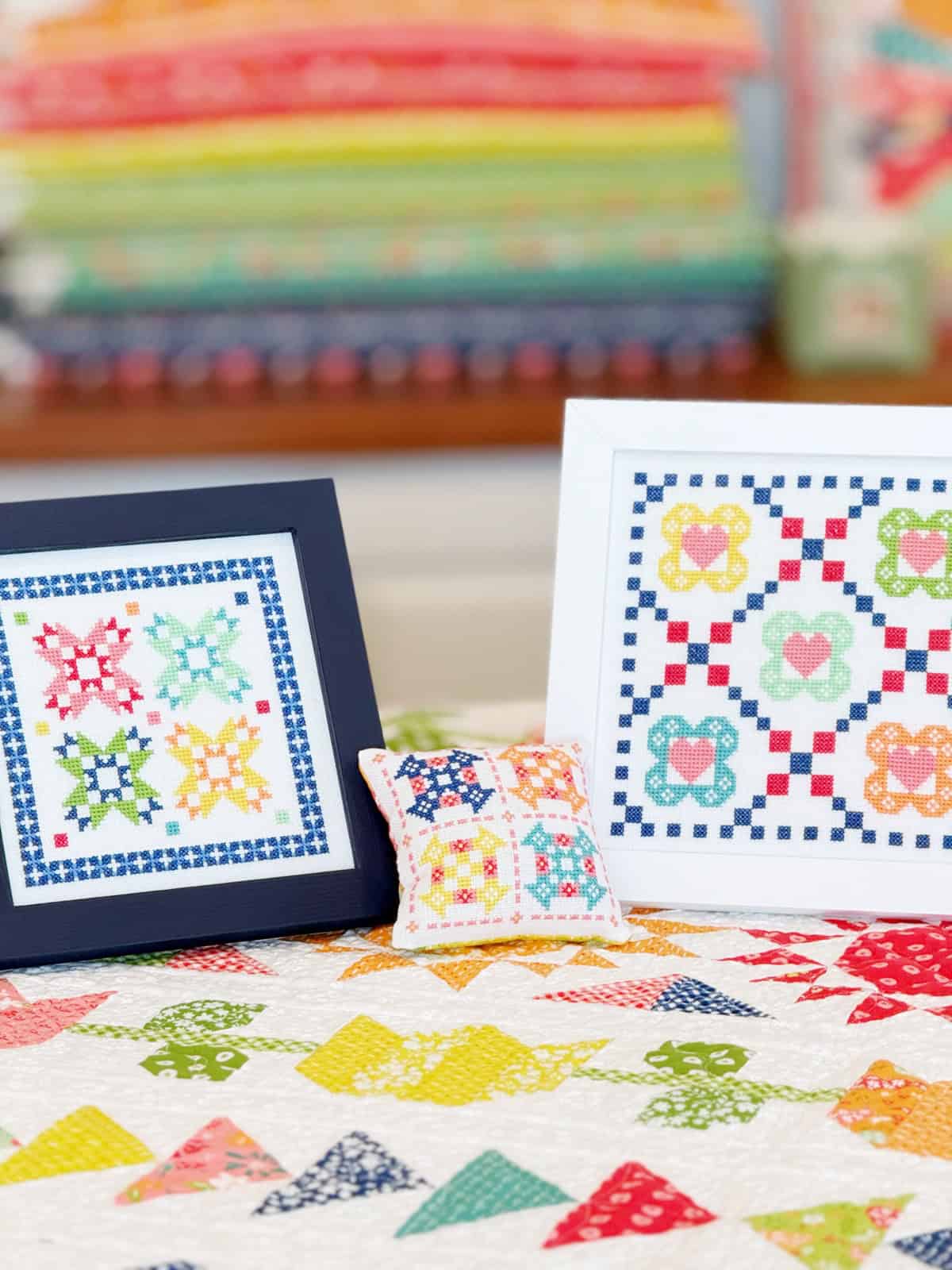 Raspberry Summer Fabric Collection coordinating cross stitch projects