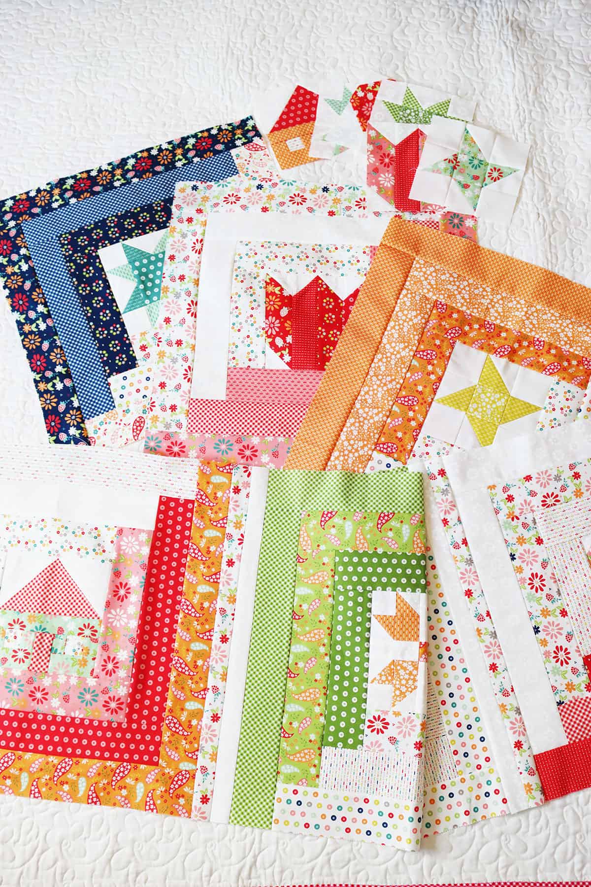 A Quilting Life Block of the Month blocks from January through June in Raspberry Summer fabrics.