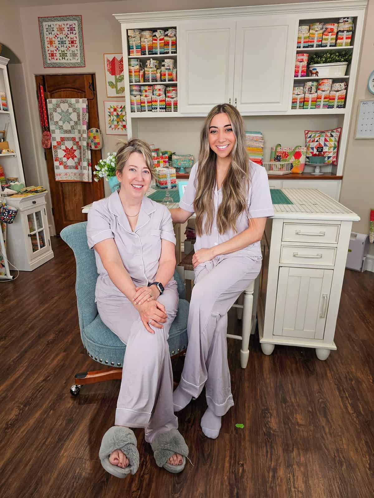 Sherri & Chelsi from A Quilting Life in Cozy Earth pajamas