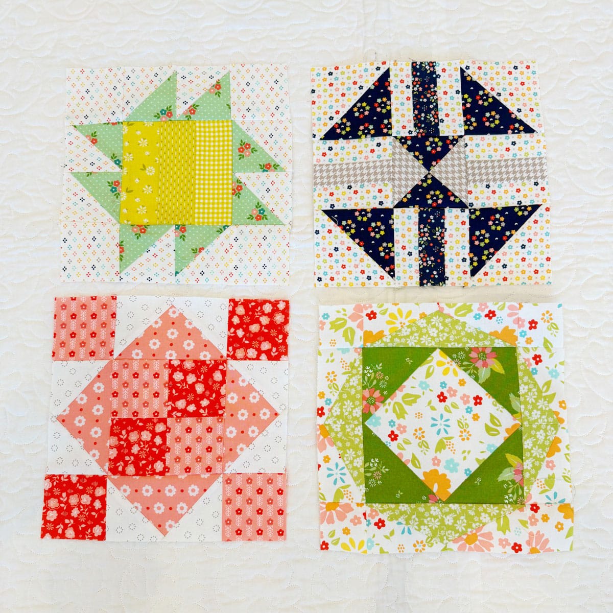 Moda Blockheads 6 blocks 1 - 4 pieced by Sherri McConnell of A Quilting Life