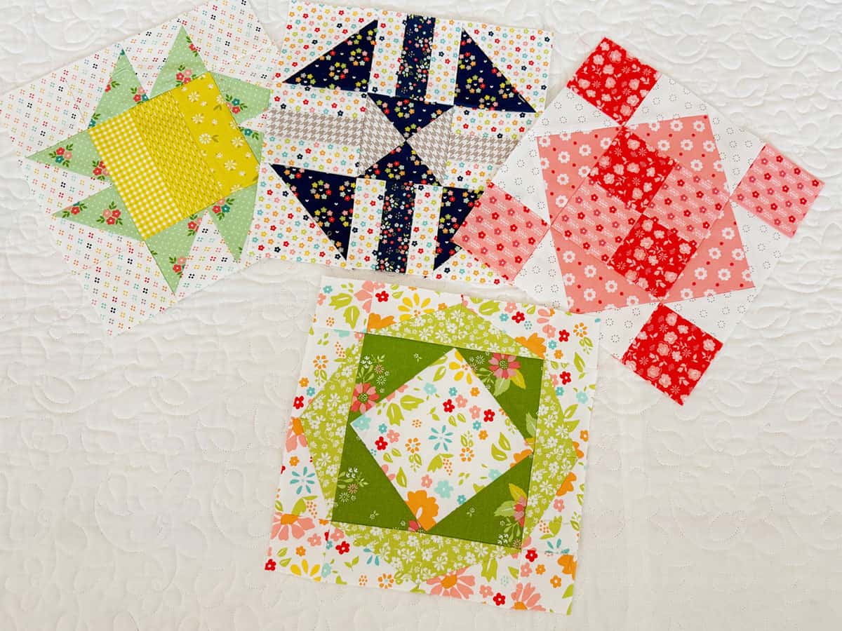 Moda Blockheads 6 blocks 1- 4 pieced by Sherri McConnell of A Quilting Life