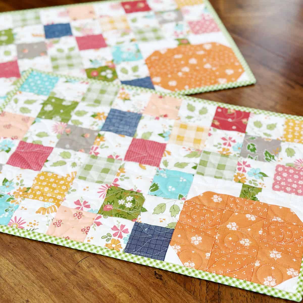 Pumpkin patchwork placemats by Sherri of A Quilting Life
