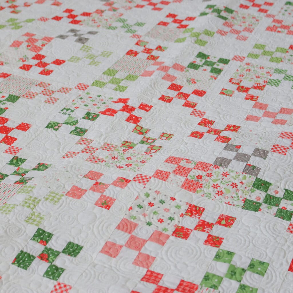 Homespun Nine-Patch quilt in Poinsettia & Pear Fabrics by Sherri & Chelsi for Moda Fabrics