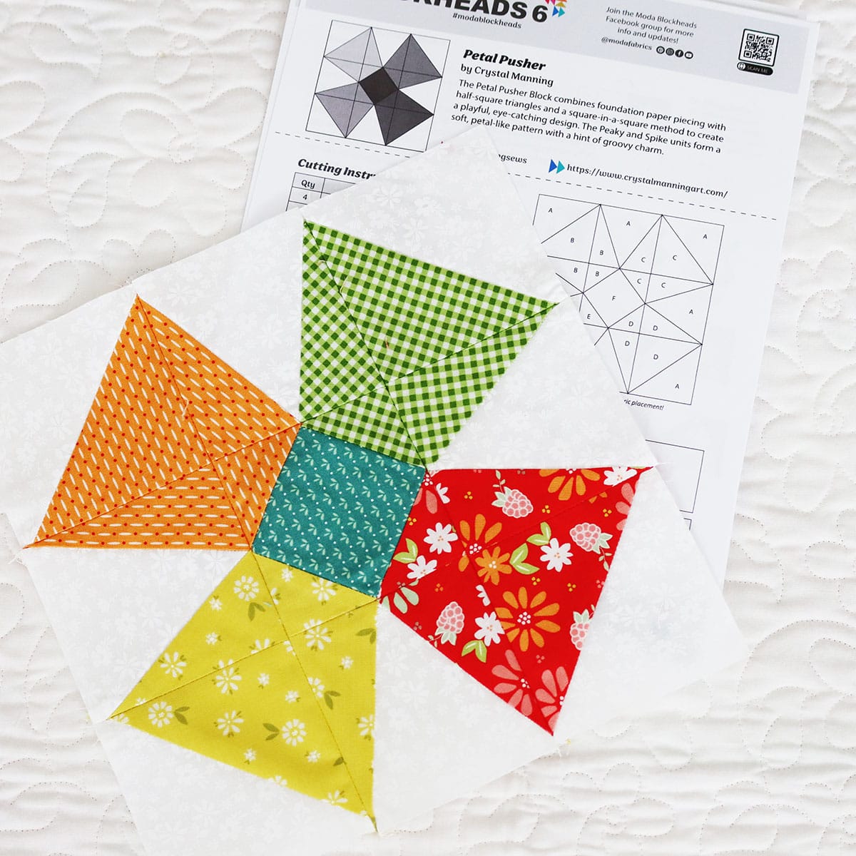 Moda Blockheads 6 Block 15, Petal Pushers, pieced by Sherri McConnell of A Quilting Life