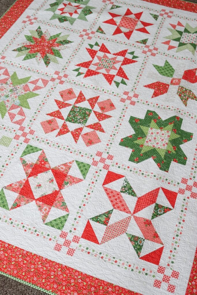 Poinsettia Stars Block of the Month in Poinsettia & Pear Fabrics by Sherri & Chelsi for Moda Fabrics