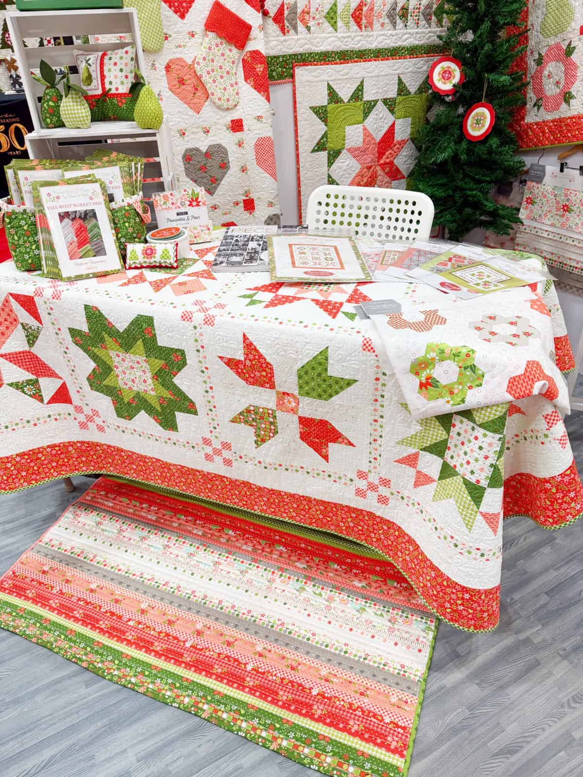 Poinsettia Stars Block of the Month quilt by Sherri from A Quilting Life in Poinsettia & Pear fabrics by Sherri & Chelsi for Moda Fabrics