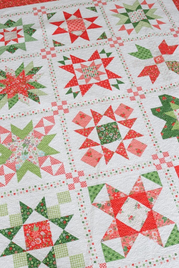 Poinsettia Stars Block of the Month in Poinsettia & Pear fabrics by Sherri & Chelsi for Moda Fabrics