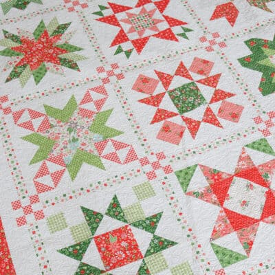 Poinsettia Stars Block of the Month in Poinsettia & Pear fabrics by Sherri & Chelsi for Moda Fabrics