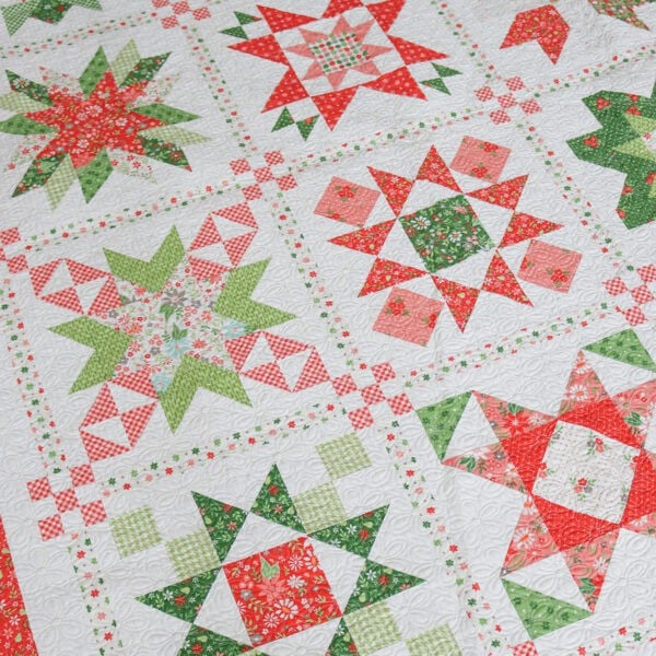 Poinsettia Stars Block of the Month in Poinsettia & Pear fabrics by Sherri & Chelsi for Moda Fabrics