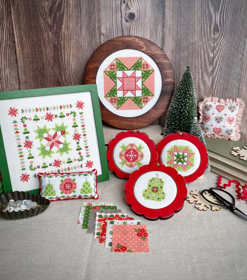 Poinsettia & Pear Cross-Stitch by Count Your Stitches Designs in collaboration with Sherri from A Quilting Life