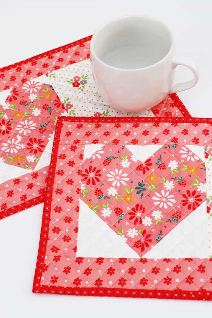 Heart Mug Rug and Pillow Pattern by Sherri from A Quilting Life