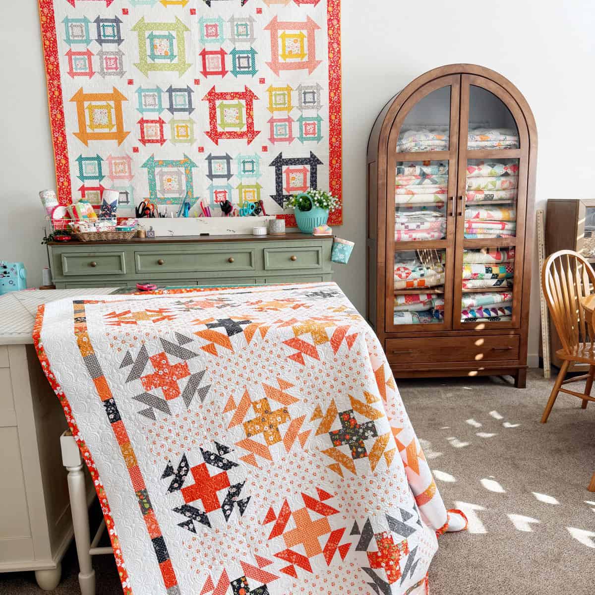 A Quilting Life Studio with Crossroads quilt in Birch & Willow fabrics and Sunnyside Quilt in Delightfully Yours fabrics