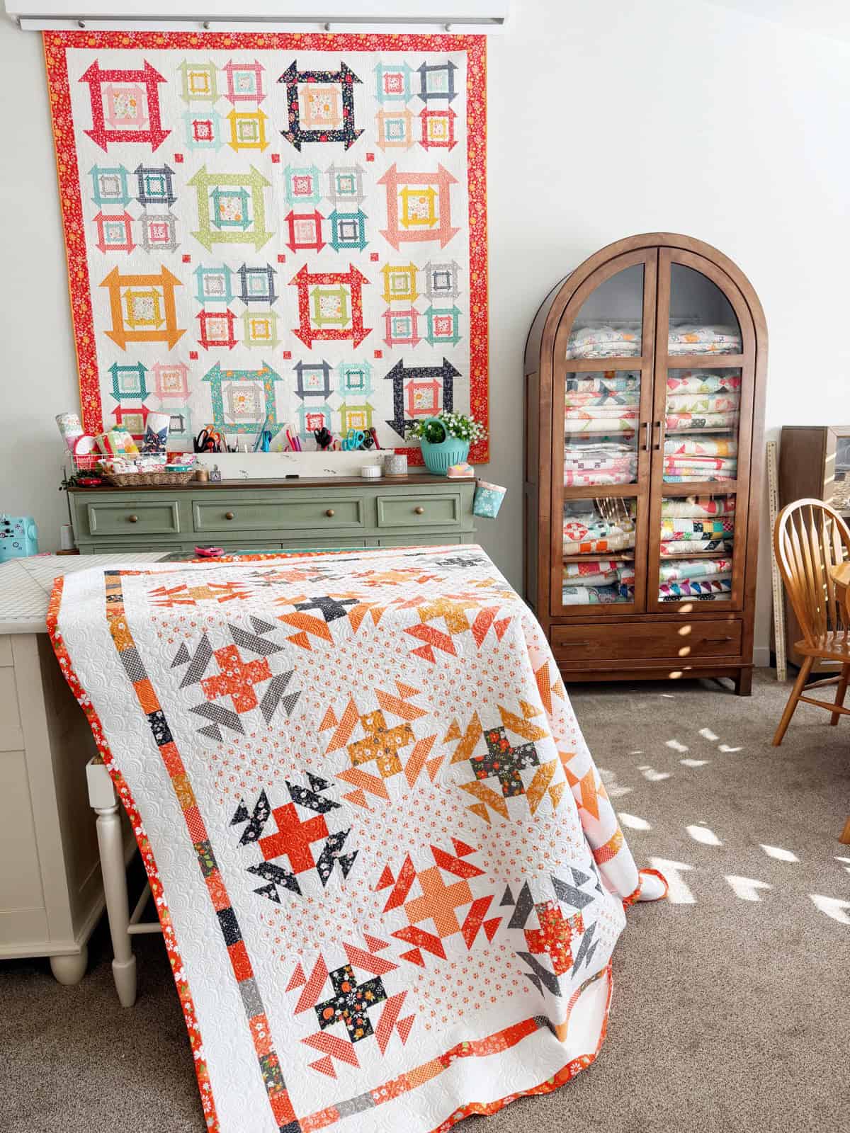 A Quilting Life Studio with Crossroads quilt in Birch & Willow fabrics and Sunnyside Quilt in Delightfully Yours fabrics