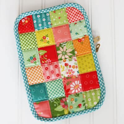 Double Pocket Folder in Strawberry Lemonade fabrics by Sherri from A Quilting Life