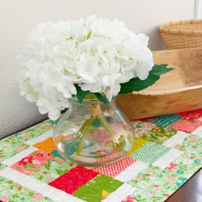 Hydrangeas on a Strawberry Lemonade runner from Sherri at A Quilting Life