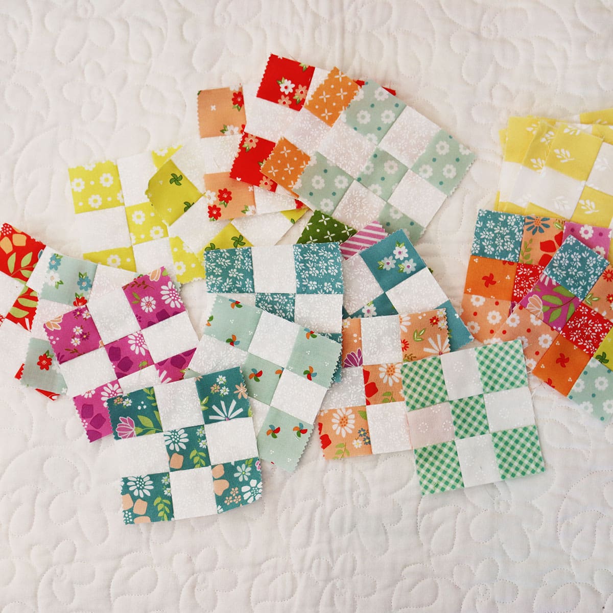 Mini 9-patch blocks in Sherri & Chelsi fabric