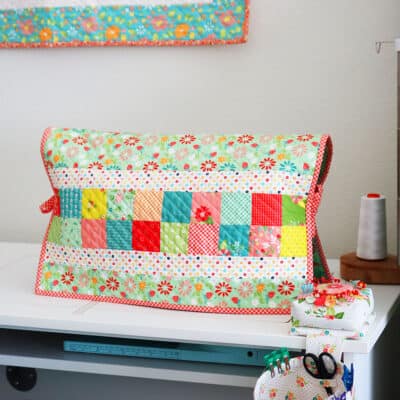 Patchwork Sewing Machine Cover in Strawberry Lemonade Fabric by Sherri McConnell of A Quilting Life