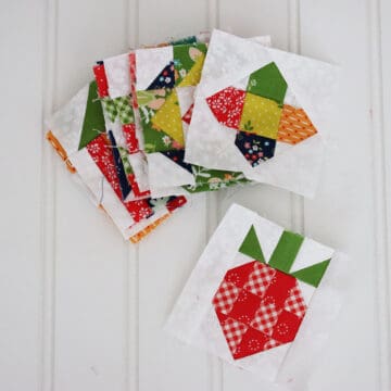 Sewcialites 3 blocks with block 10 Little Berry Block sewn by Sherri McConnell of A Quilting Life