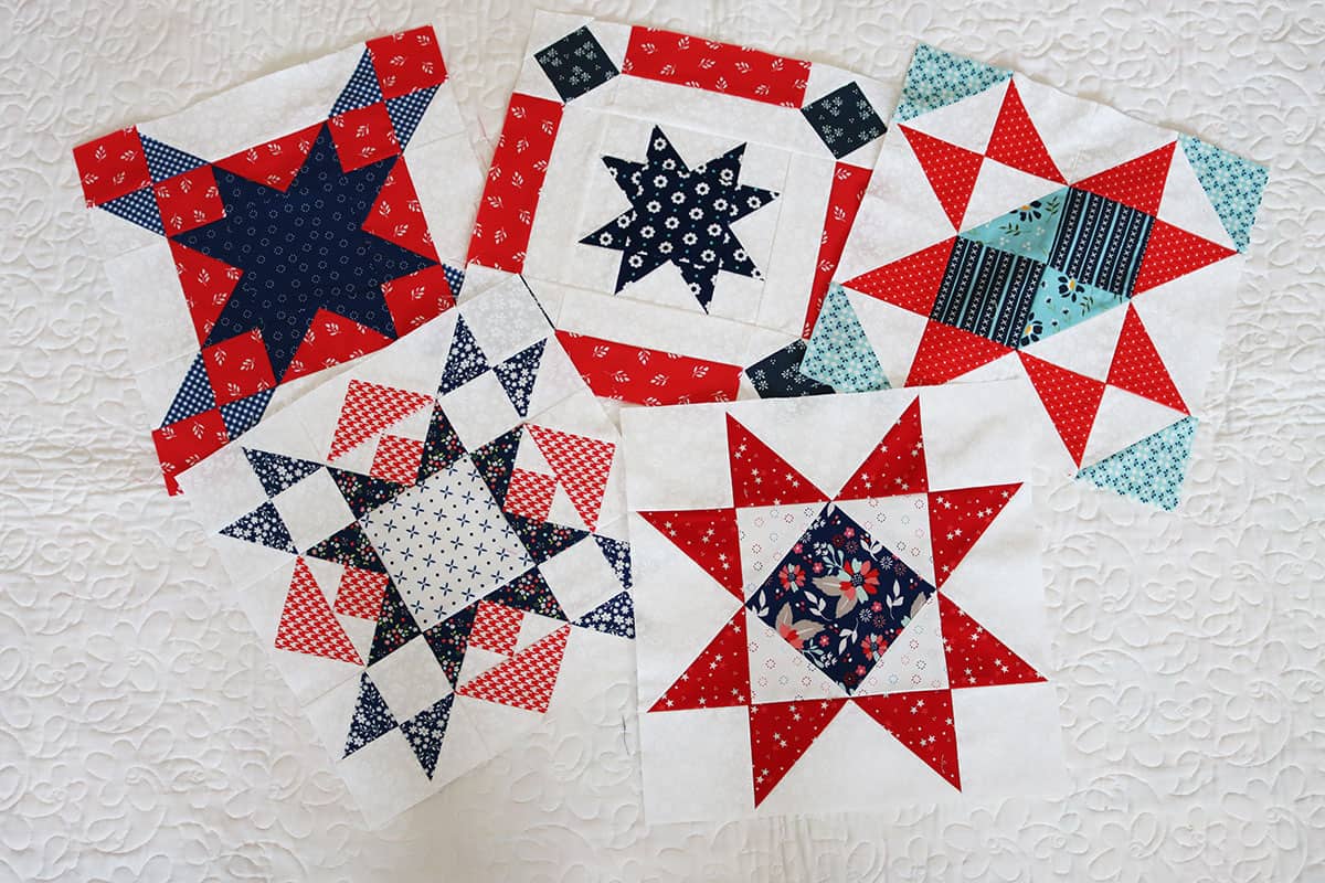 A Quilting Life Block of the Month May 2026 Red, White and Blue version blocks