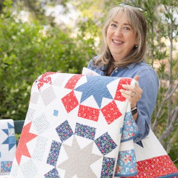 Sherri McConnell of A Quilting Life with the Game Day Quilt in Midsummer Fabrics