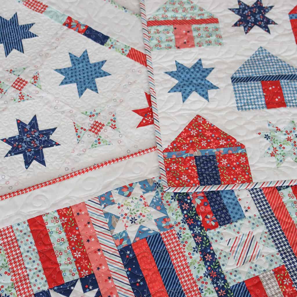Sparkle 2 Mini, Our Town Pillow, and Whimsy Summer Table Runner in Midsummer Fabrics by Sherri & Chelsi