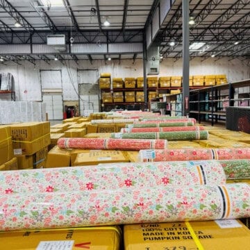 Poinsettia & Pear fabrics ready to be rolled onto bolts