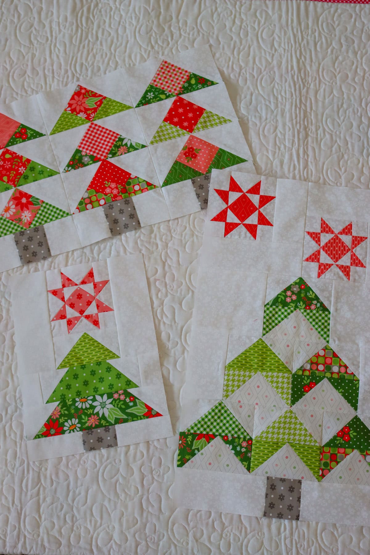 Jolly Tree Farm Block 3: Feelin' Pine and Dandy by Sherri of A Quilting Life in Poinsettia & Pear Fabrics