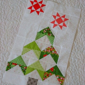 Jolly Tree Farm Block 3: Feelin' Pine and Dandy by Sherri of A Quilting Life in Poinsettia & Pear Fabrics